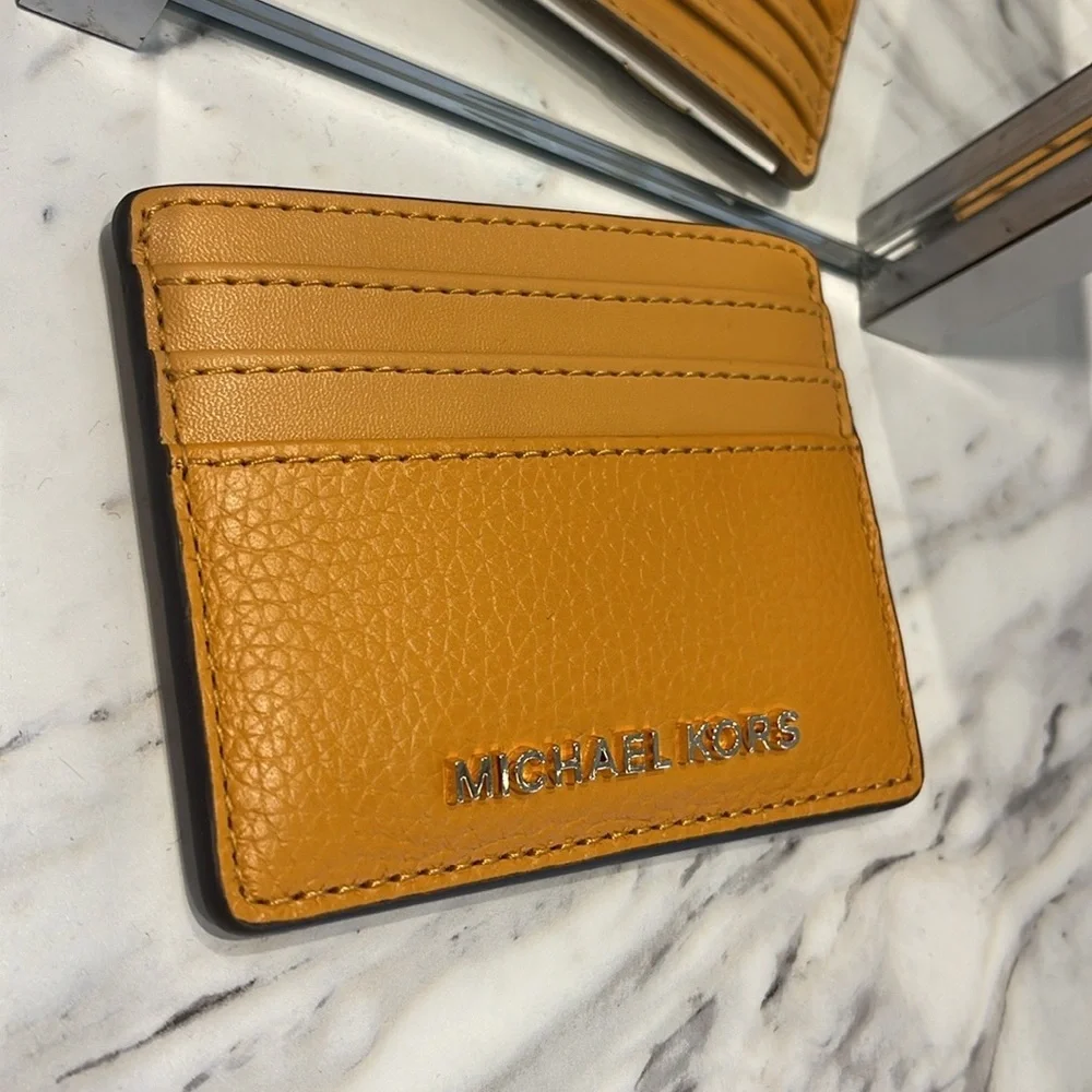 MICHAEL KORS Large Pebbled Leather Card Holder Case Cider NWT